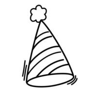 chapeau d'anniversaire. symbole d'art en ligne pour l'impression et les applications Web. illustration vectorielle dans un style doodle dessiné à la main isolé sur fond blanc. vecteur