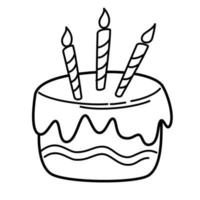 gâteau d'anniversaire. symbole d'art en ligne pour l'impression et les applications Web. illustration vectorielle dans un style doodle dessiné à la main isolé sur fond blanc. vecteur