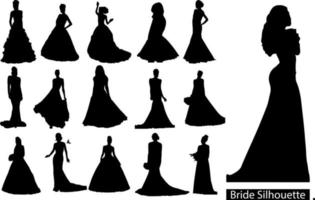 grand ensemble isolé de silhouettes de silhouette de mariage, de mariée et de marié vecteur