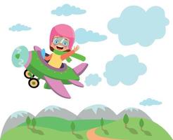 enfant heureux volant en avion vecteur