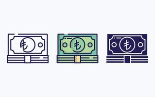 billet de banque, ligne d'argent et icône de glyphe, illustration vectorielle vecteur