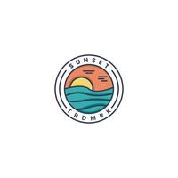 conception de logo simple minimaliste vue mer océan vague île. emblème rétro hipster vintage vecteur