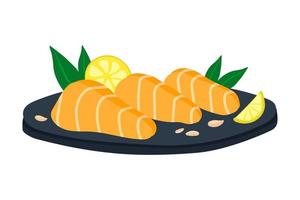 sashimi de saumon sur une assiette ronde. illustration vectorielle vecteur