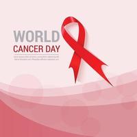 fond de concept de sensibilisation à la journée mondiale du cancer avec illustration vectorielle de ruban rouge. vecteur
