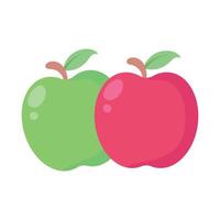 vecteur de dessin animé de pomme rouge et verte fraîche. pomme au design plat simple. nourriture végétarienne et écologique. nourriture saine. pomme douce. fruits tropicaux.