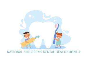 les enfants se brossent les dents. mois national de la santé dentaire des enfants. bannière vecteur