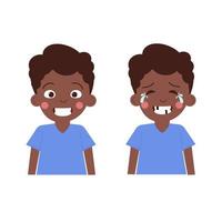infographie enfant garçon afro-américain noir dent saine et malade. mois national de la santé dentaire des enfants vecteur