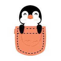 mignon, pingouin, dans, poche, dessin animé vecteur