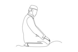 mouvement de prière de dessin d'une seule ligne assis. julus. concept de mouvement de prière pour les musulmans. illustration vectorielle graphique de conception de dessin en ligne continue. vecteur