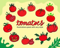 pack d'illustrations de tomates conception de vecteur d'actifs avec n'importe quel style