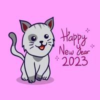 chat mignon et conception d'illustration de bonne année vecteur