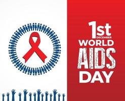 journée mondiale du sida. journée du sida avec le concept de ruban rouge. aide à la conception d'icônes de sensibilisation pour l'affiche, la bannière, le t-shirt. illustration vectorielle isolée sur fond blanc. vecteur