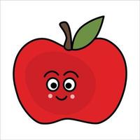 pomme de personnage de fruit de dessin animé. pomme de dessin animé drôle mignon. emoji drôle de style plat. vecteur doodle illustration emoji avec de la nourriture