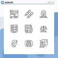 pack de lignes vectorielles modifiables de 9 contours simples de données de croissance du réseau de documents nouveaux éléments de conception vectoriels modifiables vecteur