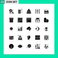 ensemble de 25 glyphes solides vectoriels sur la grille pour les éléments de conception vectoriels modifiables de l'école orbitale du haut-parleur de la plate-forme spatiale vecteur