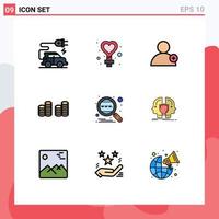 interface mobile ligne remplie ensemble de 9 pictogrammes d'éléments de conception vectoriels modifiables de l'argent du nouveau moteur mondial dans le monde entier vecteur