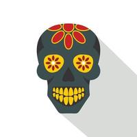 crâne de sucre, fleurs sur l'icône du crâne, style plat vecteur