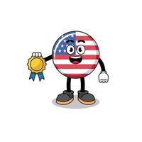 illustration de dessin animé de drapeau des états unis avec médaille de satisfaction garantie vecteur