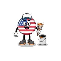 mascotte de personnage du drapeau des états-unis en tant que peintre vecteur