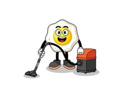 mascotte de personnage d'oeuf frit tenant un aspirateur vecteur