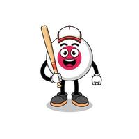 dessin animé de mascotte de drapeau du japon en tant que joueur de baseball vecteur