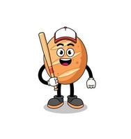 caricature de mascotte de pain français en tant que joueur de baseball vecteur