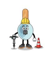 caricature de personnage de cuillère de cuisine travaillant sur la construction de routes vecteur