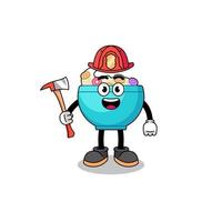 mascotte de dessin animé de pompier bol de céréales vecteur