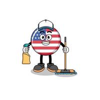 mascotte de personnage du drapeau des états-unis en tant que service de nettoyage vecteur