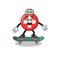 mascotte suisse jouant du skateboard vecteur