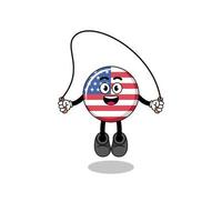 dessin animé de mascotte de drapeau des états unis joue à la corde à sauter vecteur