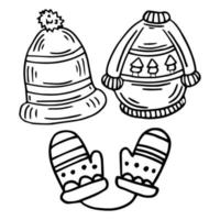 ensemble de doodle de vêtements chauds et confortables. élément de conception d'hiver isolé. ensemble hygge. vecteur