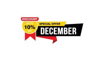 Offre de réduction de 10 % en décembre, dédouanement, mise en page de la bannière de promotion avec style d'autocollant. vecteur