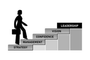 concept de leadership de femme d'affaires. la silhouette de la femme commence à monter les escaliers pour le développement. succès de la croissance de l'entreprise
