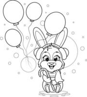 coloriage. lapin avec canne de noël et ballons vecteur