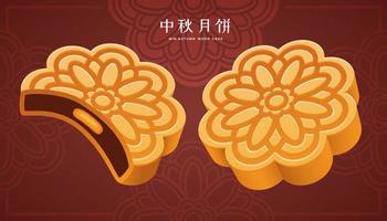 festival de gâteau de lune avec gâteau de lune de pâtisserie traditionnelle, vacances de la mi-automne écrites en chinois vecteur
