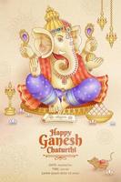 conception d'affiche de ganesh chaturthi heureux avec dieu ganesha tenant un instrument rituel vecteur