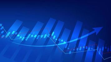 concept d'économie et de finance. statistiques d'investissement des entreprises financières avec chandeliers boursiers et graphique à barres sur fond bleu vecteur