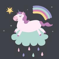 licorne sur un nuage, arc-en-ciel, étoiles. illustration vectorielle vecteur