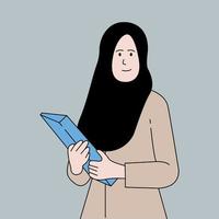 enseignante de hijab tenant une illustration plate de dossier vecteur