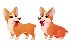 définir un chien corgi mignon, adorable animal de compagnie en style cartoon isolé sur fond blanc. personnage émotionnel comique, pose drôle. illustration vectorielle vecteur