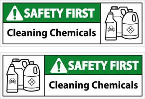 signe de sécurité premier signe de produits chimiques de nettoyage sur fond blanc vecteur