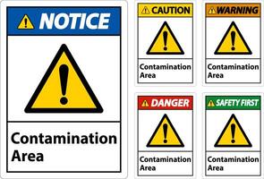 Panneau d'avertissement de zone de contamination sur fond blanc vecteur