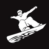 personne faisant du snowboard. snowboarder en illustration vectorielle d'action. sports d'hiver extrêmes. emblème de snowboard. logo du club sportif. matériel de snowboard. vecteur