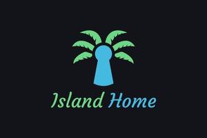 palmier et objet en trou de serrure de forme minimaliste et moderne adapté au logo de la propriété insulaire et de l'appartement vecteur