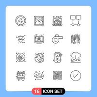 ensemble de 16 symboles d'icônes d'interface utilisateur modernes signes pour le serveur de transfert idée connexion réseau éléments de conception vectoriels modifiables vecteur