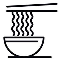 icône de bol de pâtes chaudes, style de contour vecteur