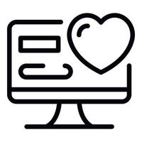 icône d'ordinateur et de coeur, style de contour vecteur