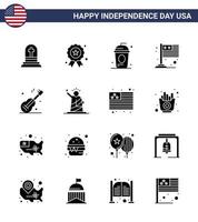 usa joyeux jour de l'indépendance ensemble de pictogrammes de 16 glyphes solides simples de guiter drapeau de gâteau international independece modifiable usa day vector design elements