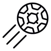 icône de ballon de football volant, style de contour vecteur